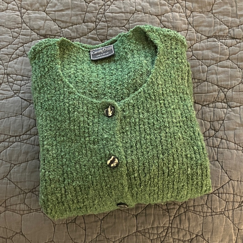 Cozy Green Cardigan Sweater by Carraig Donn Size L